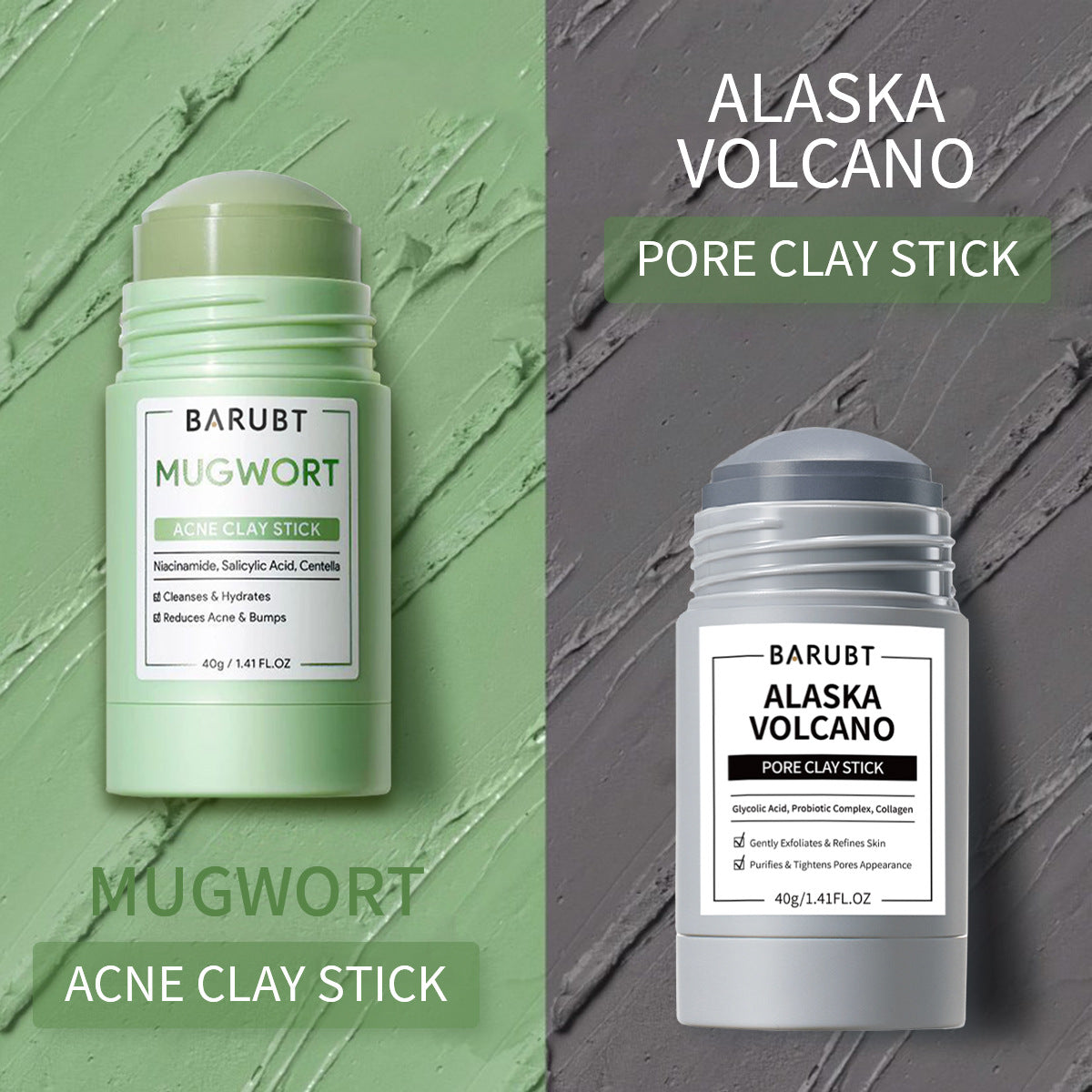 Barubt Mugwort Mud Mask Stick | Korean Clay Mask for Sensitive Skin | Mess-Free Stick