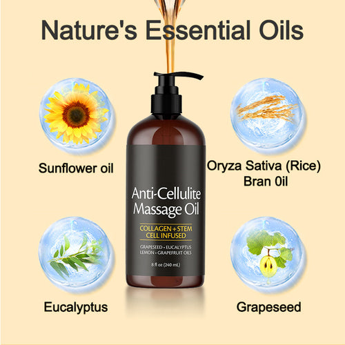 M3 Naturals Anti-Cellulite Massage Oil | Collagen & Stem Cell Infused | Tightening Body Oil | 8 fl oz