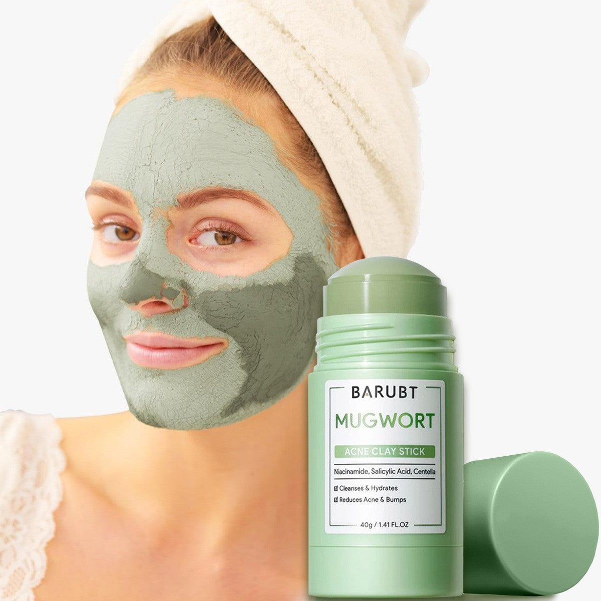 Barubt Mugwort Mud Mask Stick | Korean Clay Mask for Sensitive Skin | Mess-Free Stick