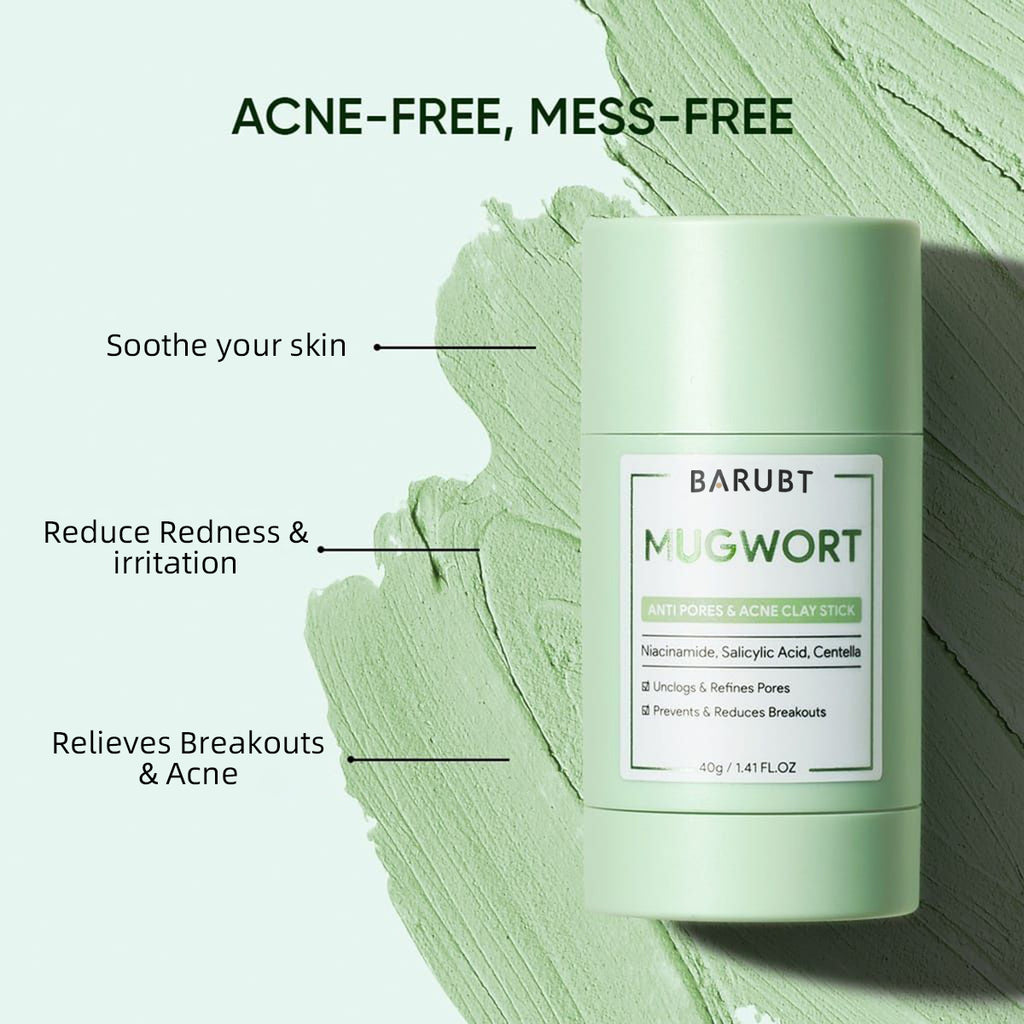 Barubt Mugwort Mud Mask Stick | Korean Clay Mask for Sensitive Skin | Mess-Free Stick